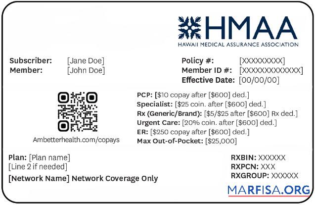 Realistic Hawaii health insurance ID card real example